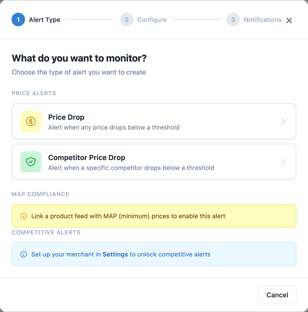 Alert Wizard - Step 1: Choose Alert Type
