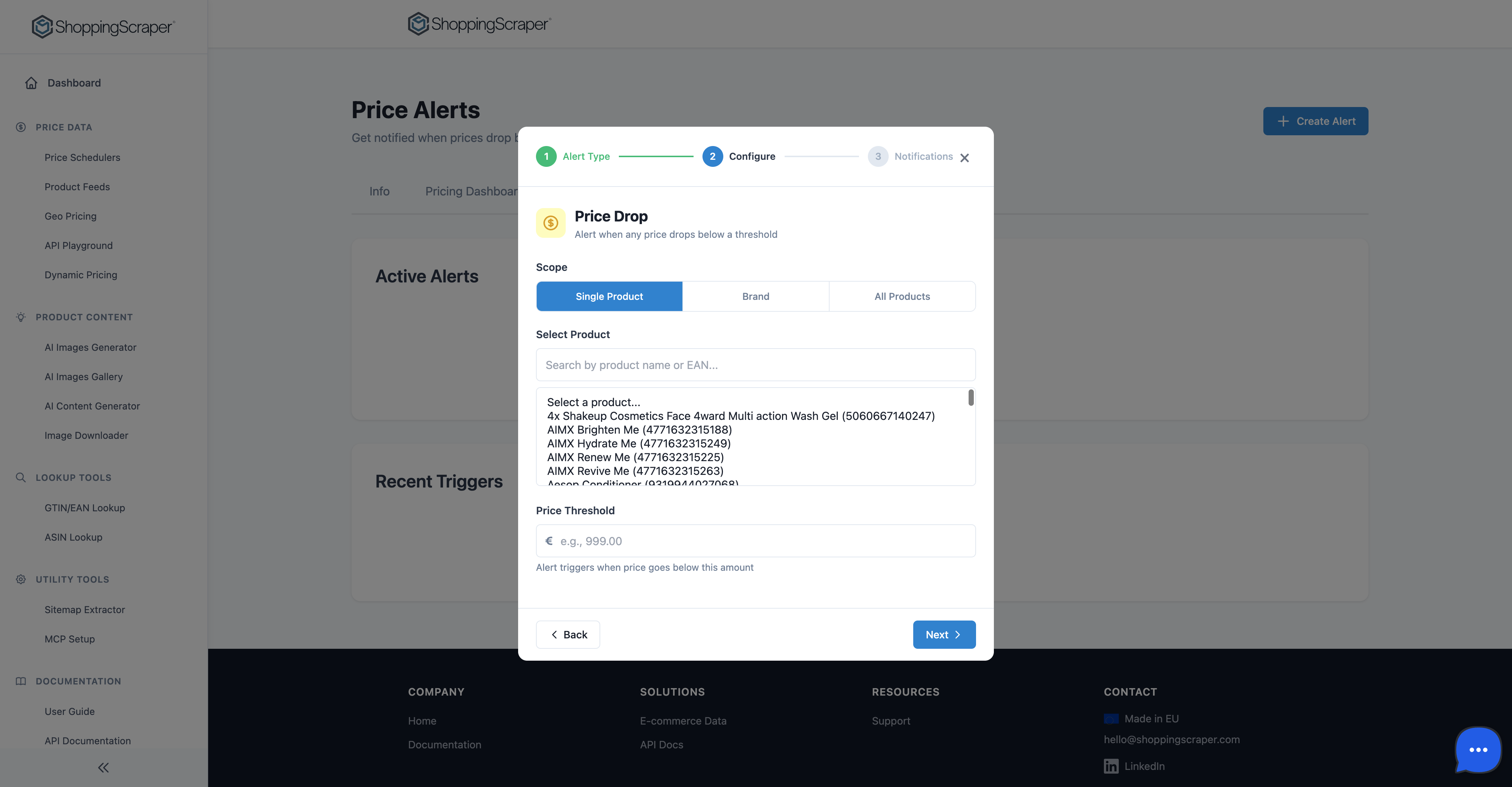 Alert Wizard - Step 2: Configure