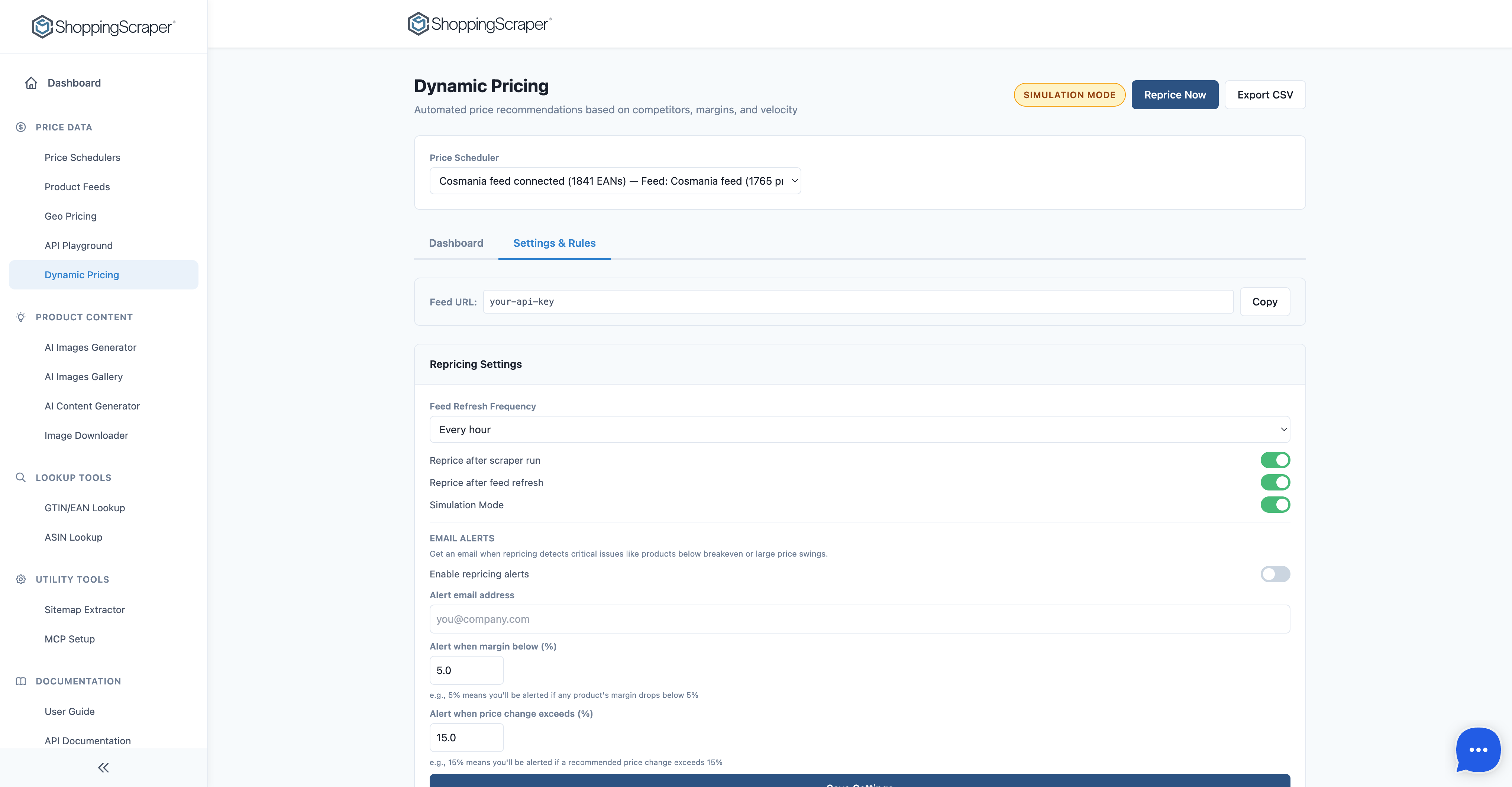 Dynamic Pricing Repricing Settings