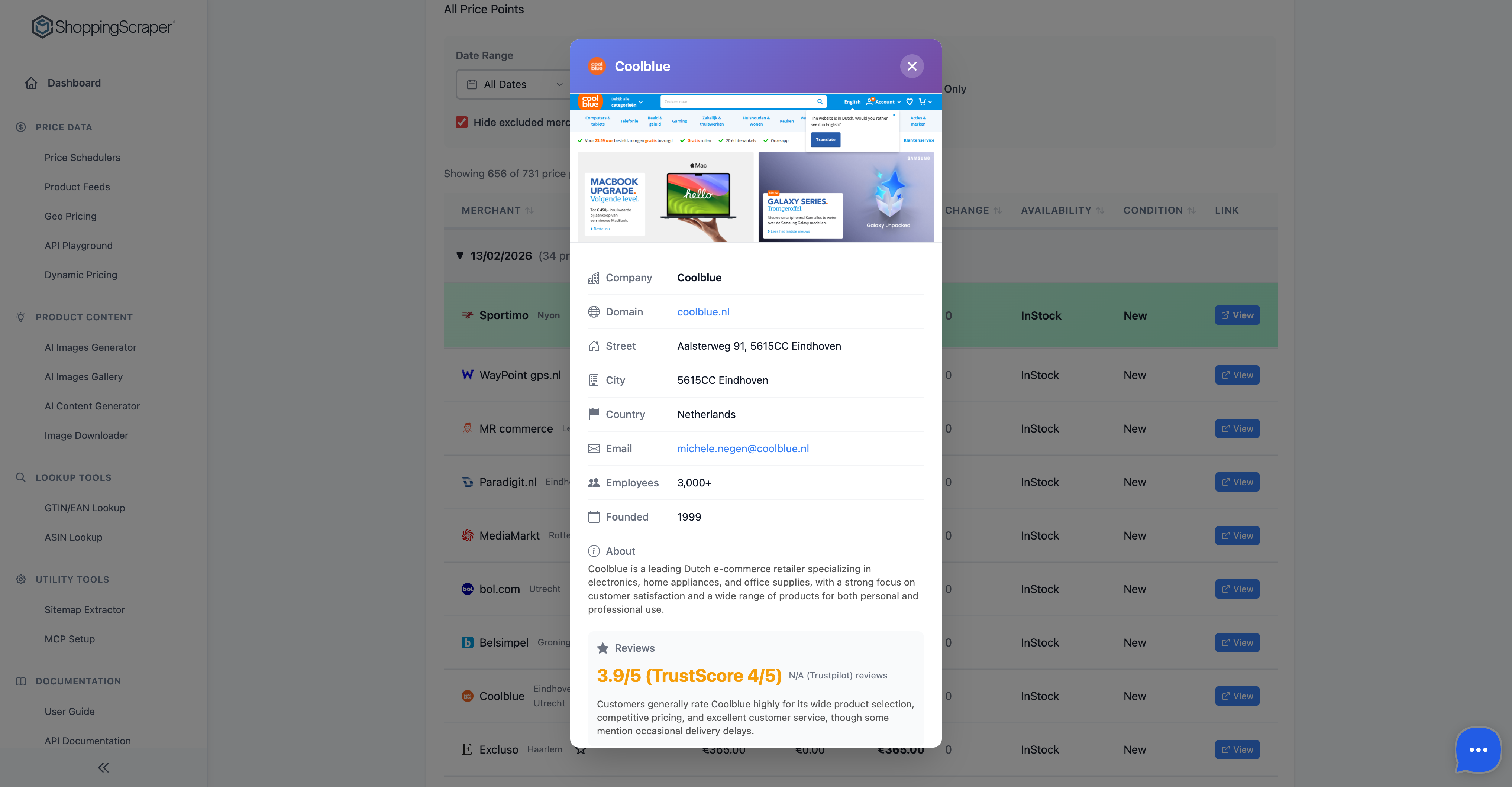 Merchant Detail Modal